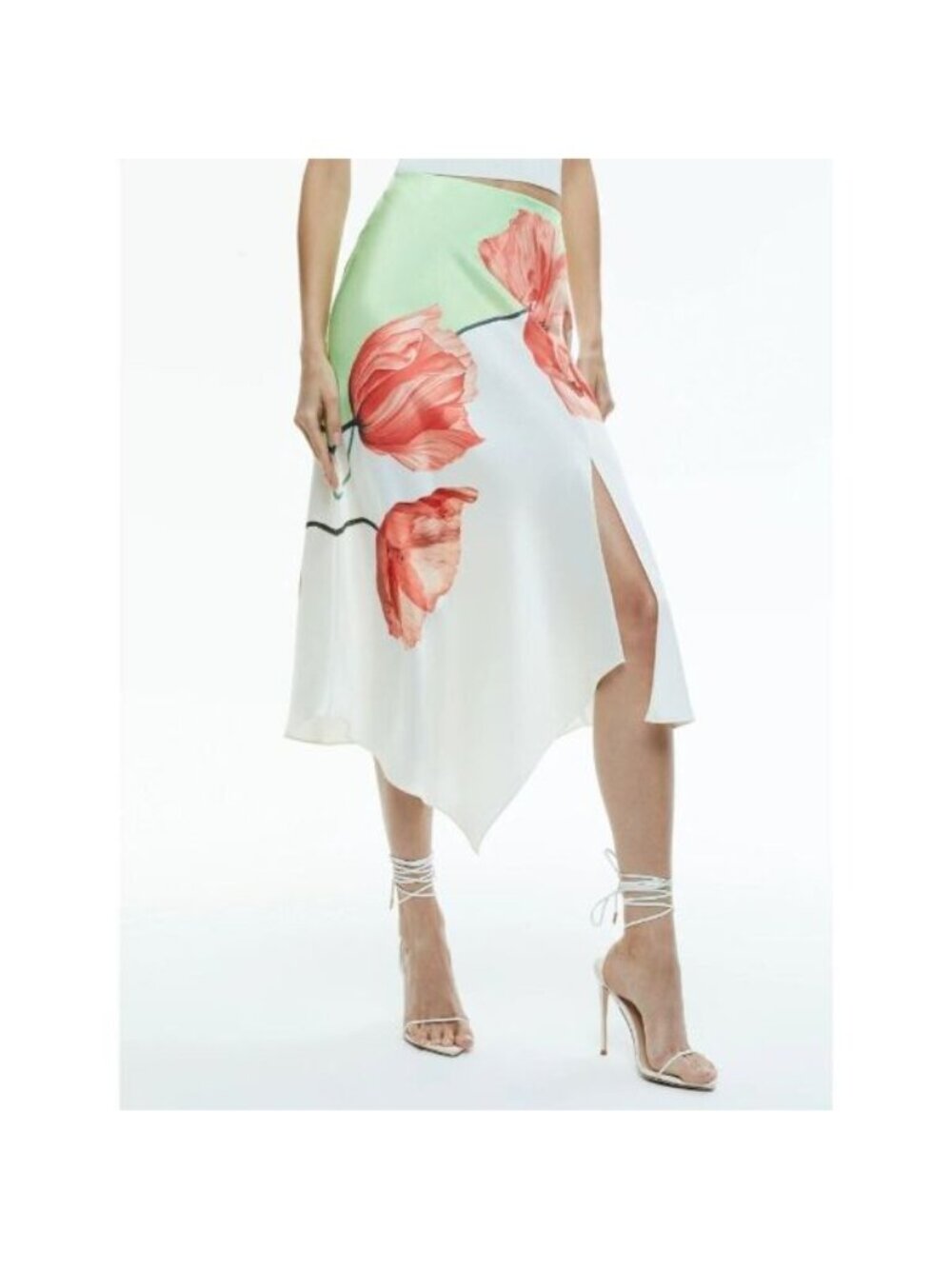 Alice + Olivia Harmony Drapey Slit Asymmetric 10 Skirt in Dream Life Sharp Green